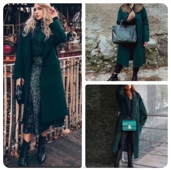 NWT ZARA Menswear Style Wool Coat Green XXL Blogger’s Favorite - Picture 3 of 11